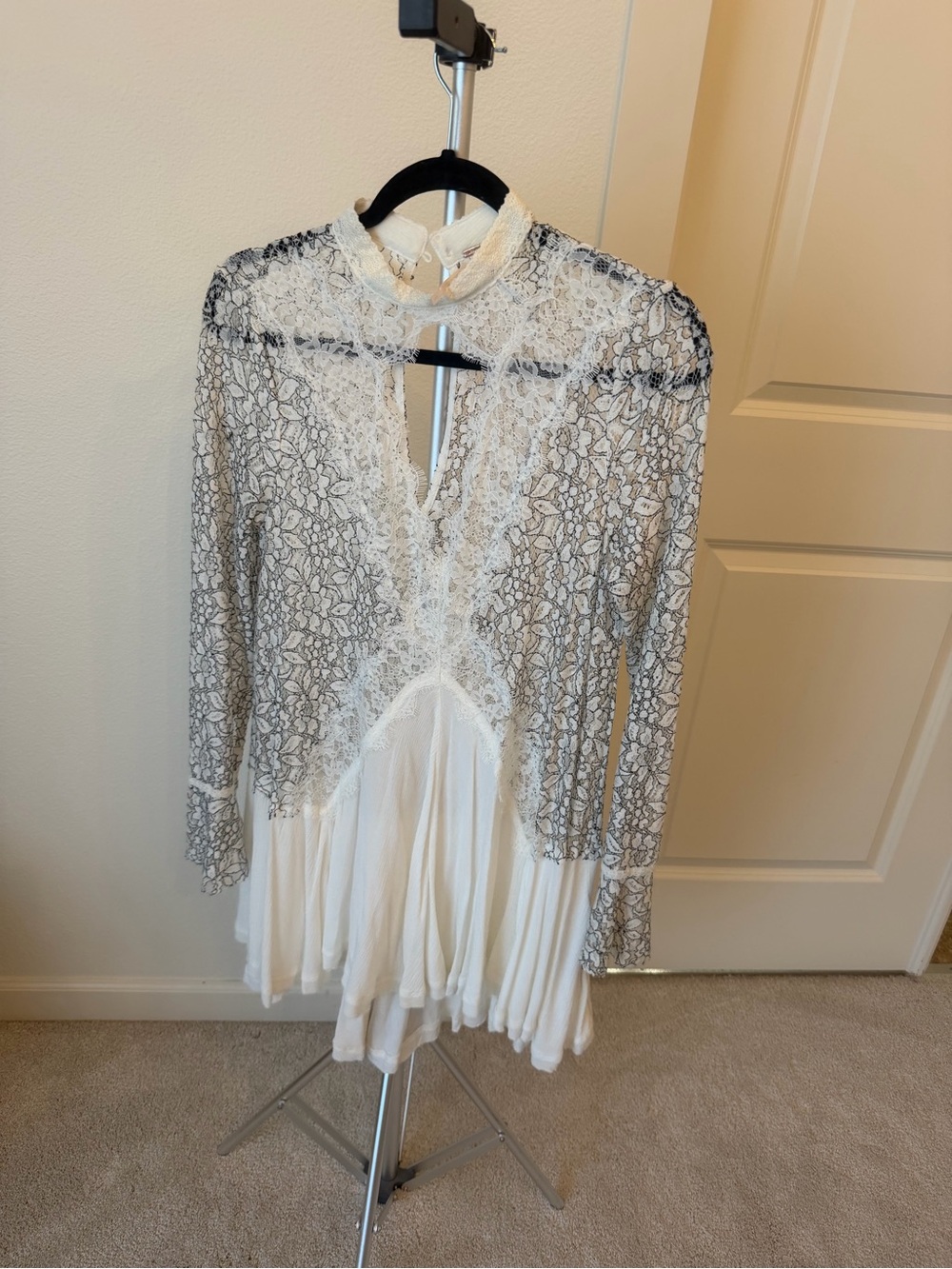 Free People White Lace Overlay Long Sleeve Dress